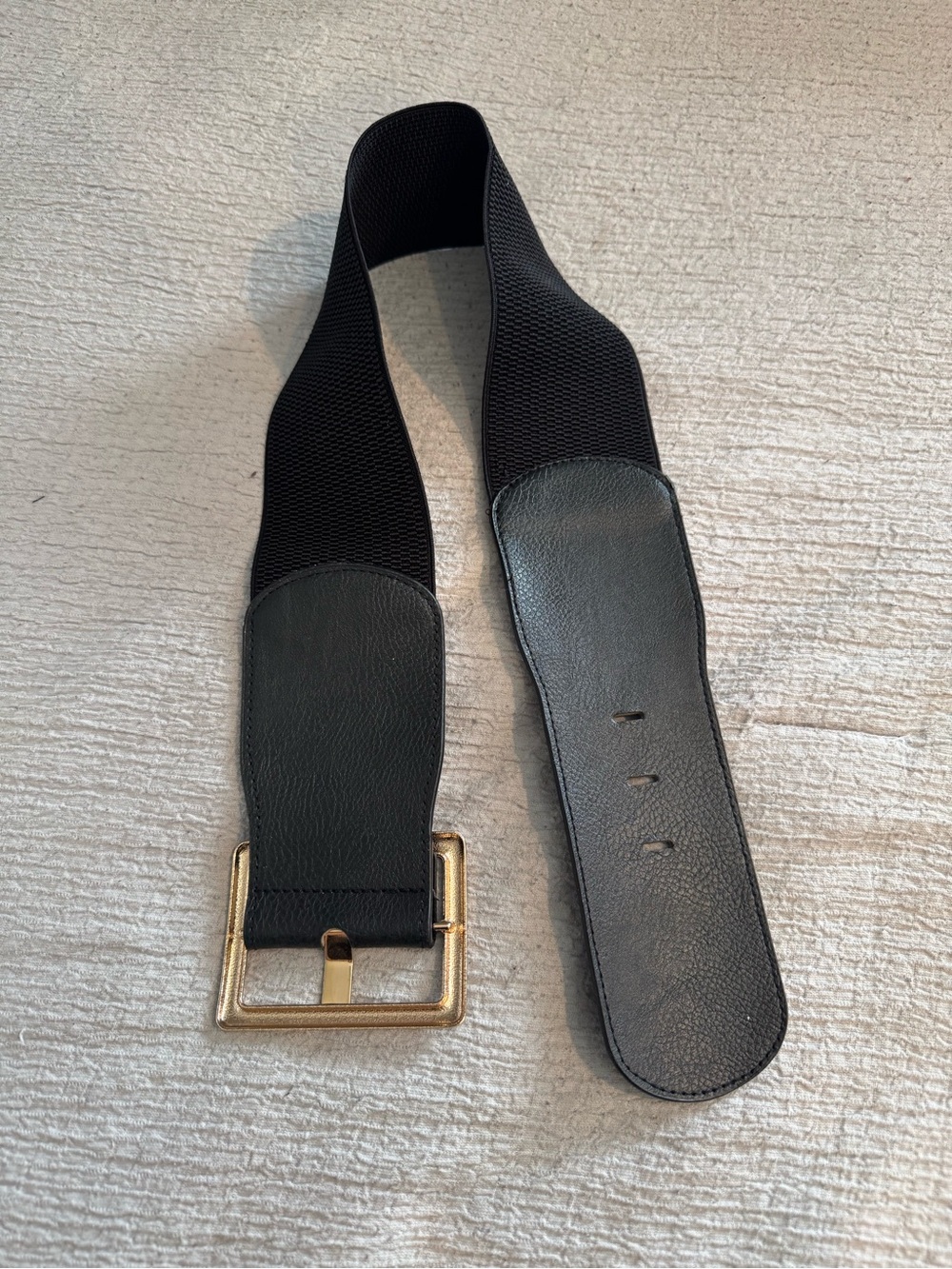 Black Elastic Wide Men’s Belt with Gold Buckle